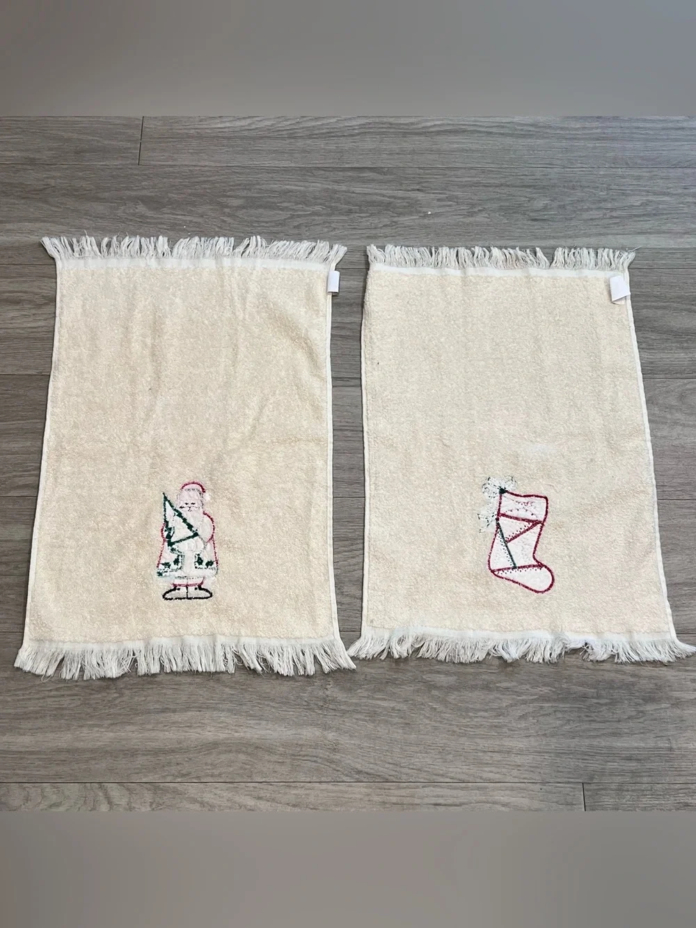 Vintage Cannon Christmas Guest Towels Set Santa Stocking Fringe USA